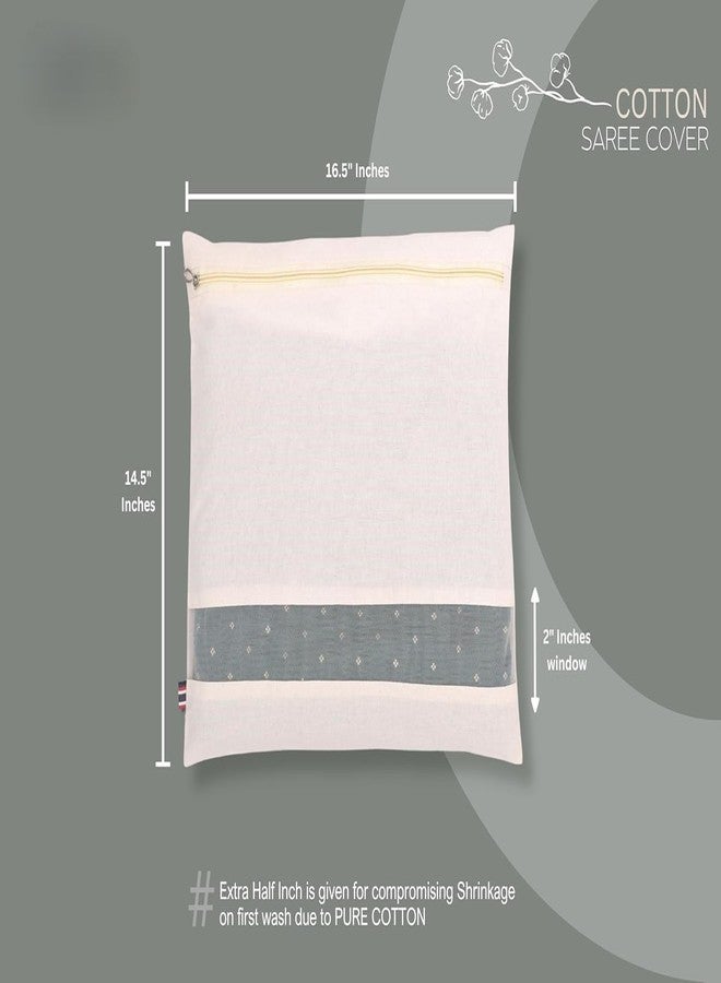 NETZILLA Cotton Saree Bags/Covers for Storage, Big Size Single (16 X 14 Inches) with Zip Closure for Clothes Bags and Wardrobe Organizer with Transparent Mesh Window, Beige - Image 3