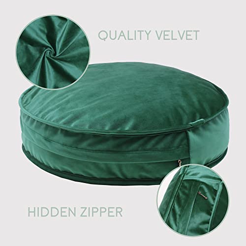 YIUOR Round Floor Pillow Cover Velvet Throw Seating Pouf Yoga Meditation Cushion Plush Case Reading Room Decor Cover Only (25.6IN, Green) - Image 4