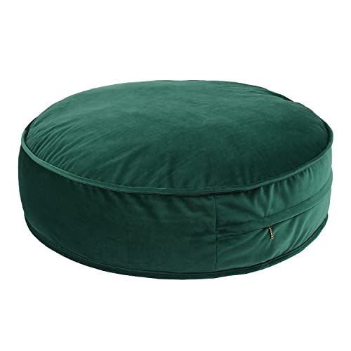 YIUOR Round Floor Pillow Cover Velvet Throw Seating Pouf Yoga Meditation Cushion Plush Case Reading Room Decor Cover Only (25.6IN, Green) - Image 1