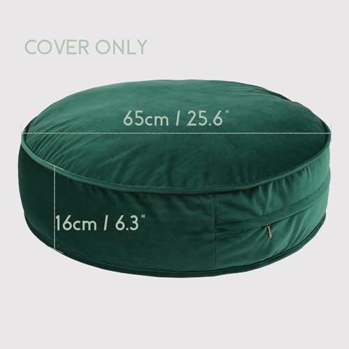 YIUOR Round Floor Pillow Cover Velvet Throw Seating Pouf Yoga Meditation Cushion Plush Case Reading Room Decor Cover Only (25.6IN, Green) - Image 3