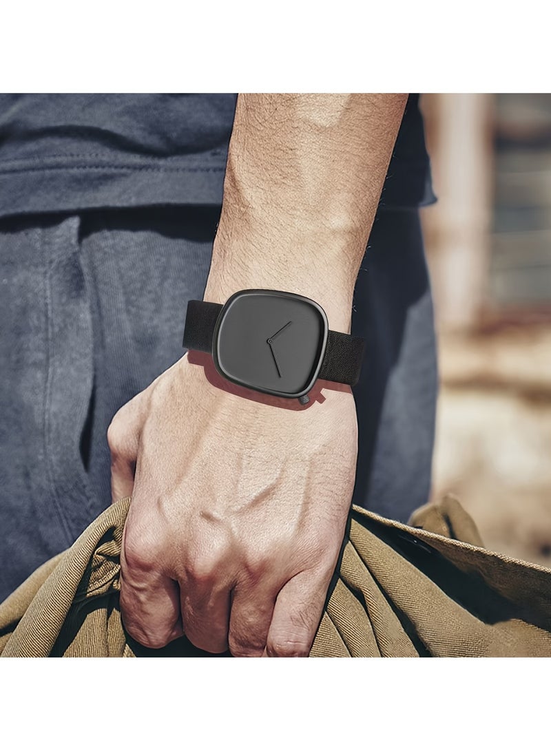TOMI A Minimalist Square Watch With Pebble-like Design, Featuring No Scale, For Both Men And Women, With A PU Leather Strap - Image 4