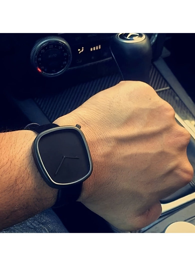 TOMI A Minimalist Square Watch With Pebble-like Design, Featuring No Scale, For Both Men And Women, With A PU Leather Strap - Image 5