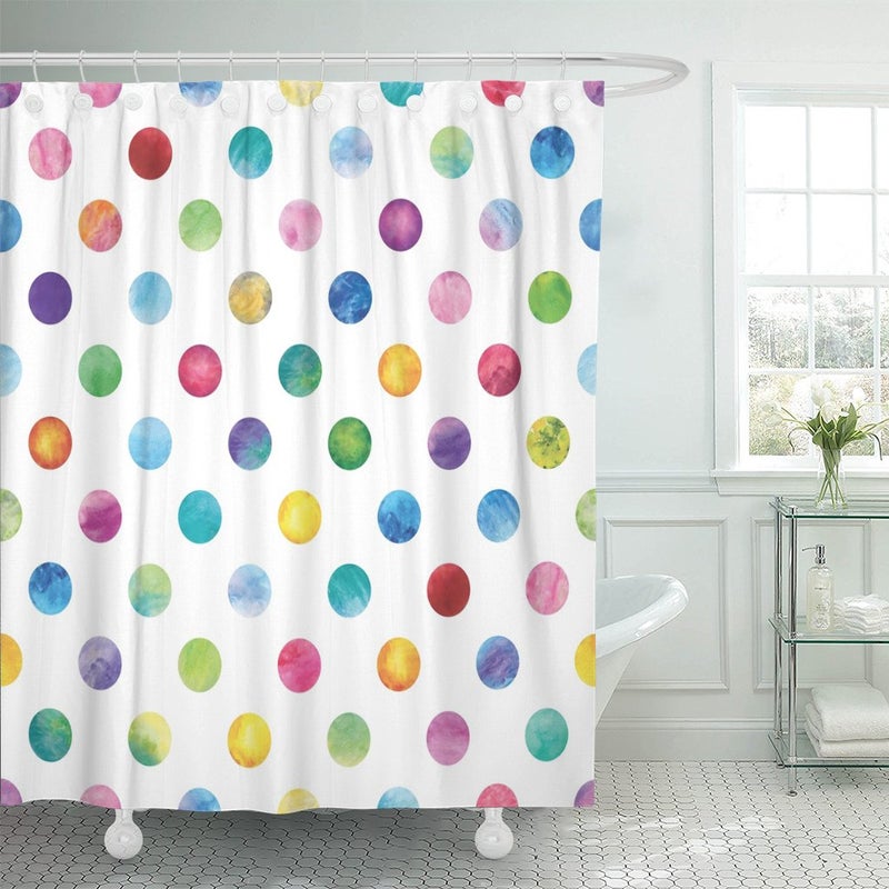 Emvency Shower Curtain Blue Confetti Polka Dot Pattern Watercolor Colorful Circles Waterproof Polyester Fabric 72 x 72 Inches Set with Hooks