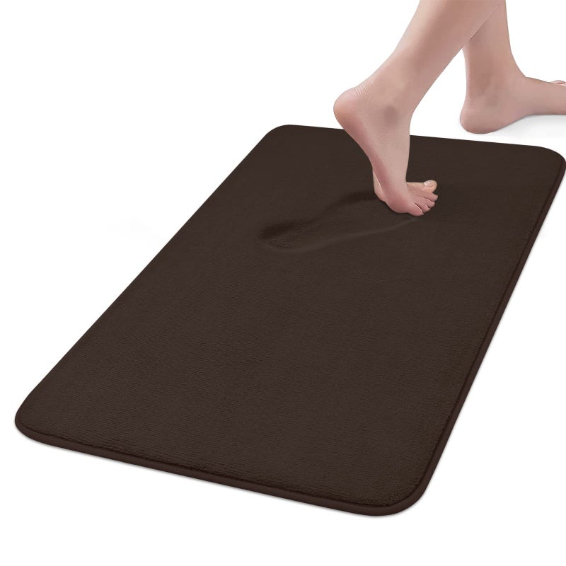 MAYSHINE MAYSHINE Memory Foam Non Slip Anti Fatigue Bath Mat  Thick Absorbent Plush Velvet Bathroom Rug  Machine Washable 17x24 Brown