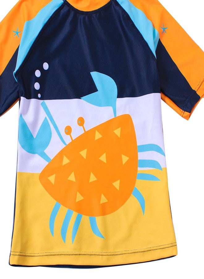 YAGATA Toddler Swimsuit Boy 3 Piece Boys Swim Set Short Sleeve Boys Swim Shirt Boy Swim Trunks Rash Guard Bathing Suits Crabs 4-5T XL - Image 2