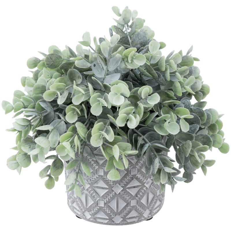 MyGift Artificial Eucalyptus Plant in Modern Gray Concrete Pots with Geometric Embossed Pattern 1 Grey - Image 2