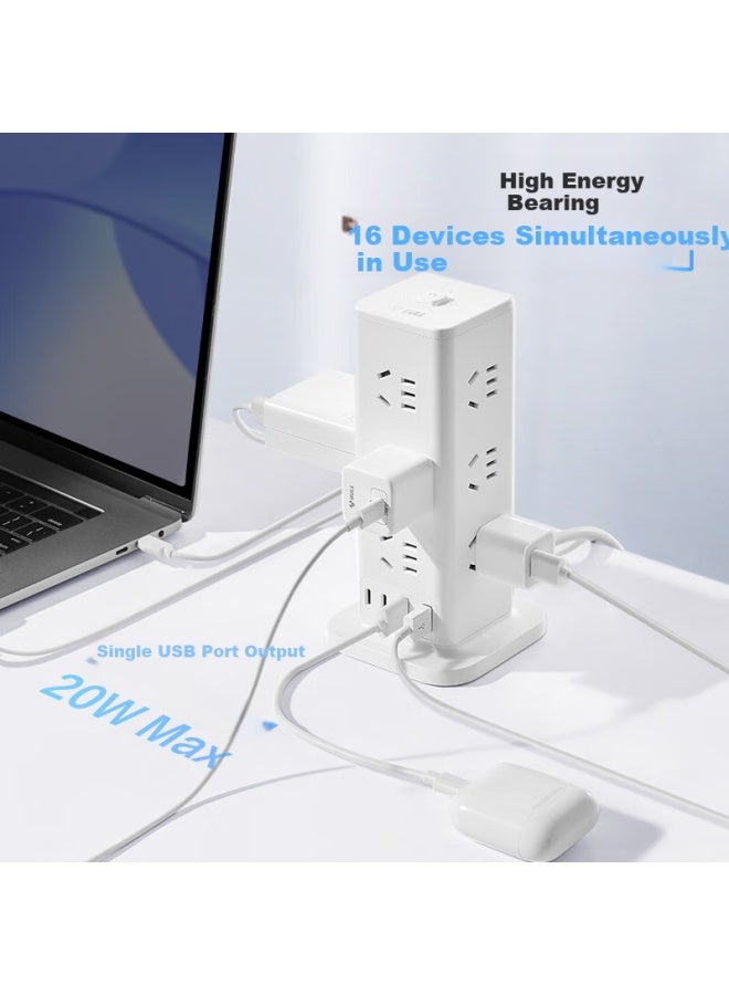 Bull 20w Fast Charging Vertical Socket Overload Protection Power Strip/extension Cord/power Strip 12 Outlets Total Control 1.6m Length Gnv-ul1012u2 White - Image 2
