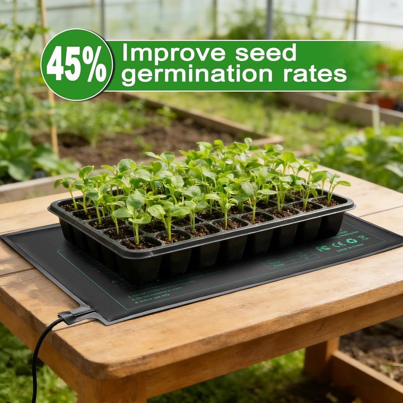 مجموعة بسيتيو للتدفئة للشتلات مع منظم الحرارة، بساط تدفئة نباتي معتمد من UL وMET مقاس 10 × 20.75 بوصة لبدء البذور، النباتات المائية، بساط تدفئة للنباتات للبستنة، الدفيئة - Image 4