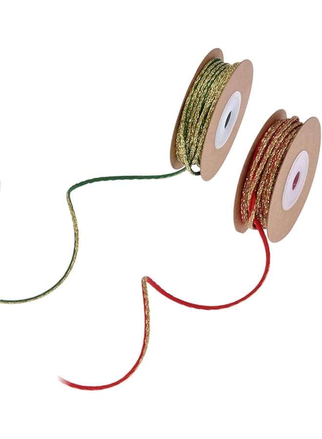 The Bros Christmas Ribbons 2mm Width Metallic Gift Wrapping Thread 2 Roll Xmas Tree Trim Garland Rope Red Green Glitter String Cord Twine for Holiday Xmas DIY Ornament - Image 1