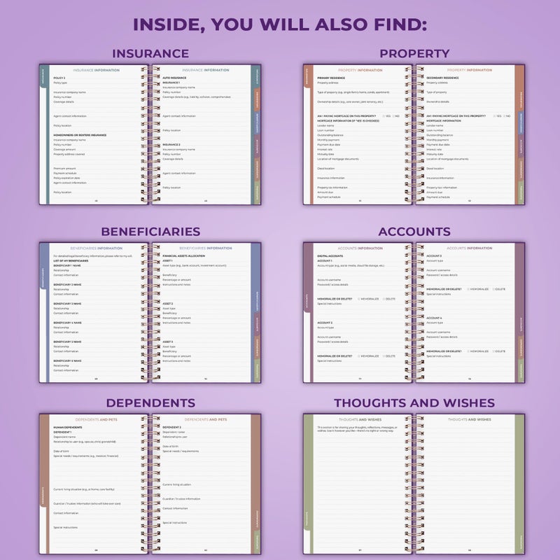 Clever Fox When I Die Planner With Pockets for Documents â€“ End-of-Life Organizer Binder for Important Personal Info & Final Wishes (Purple) - Image 5