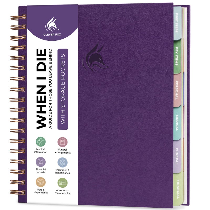 Clever Fox When I Die Planner With Pockets for Documents â€“ End-of-Life Organizer Binder for Important Personal Info & Final Wishes (Purple) - Image 1