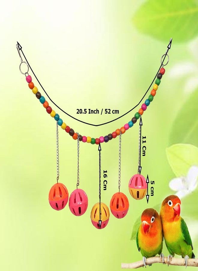 Smiling Pets Smiling Colorful Hanging Bird Swing Toy with 5 Balls Bell Beads Rope | 20.5 Inch Cage Swing Perch for Parrot Budgie Cockatiel Lovebird Finch Canary | Play Exercise Chew Accessory - Image 2