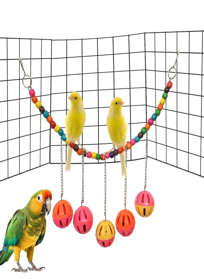 Smiling Pets Smiling Colorful Hanging Bird Swing Toy with 5 Balls Bell Beads Rope | 20.5 Inch Cage Swing Perch for Parrot Budgie Cockatiel Lovebird Finch Canary | Play Exercise Chew Accessory - Image 1