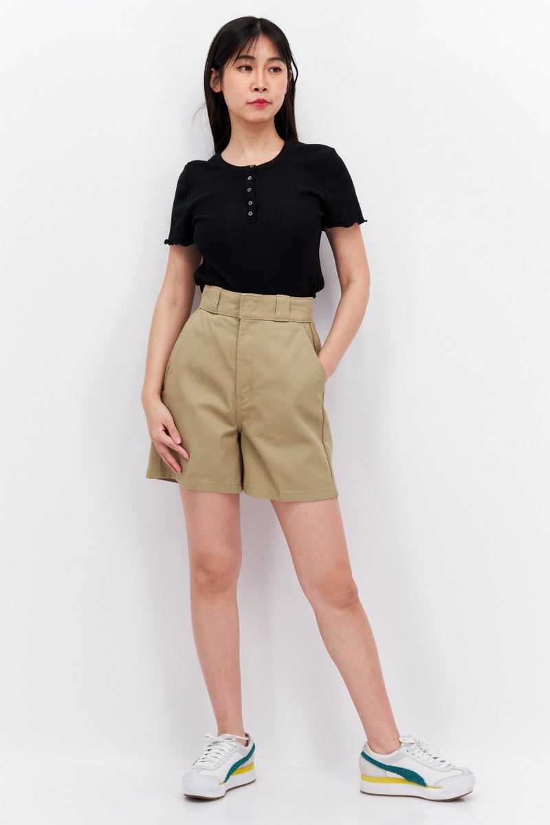 Dickies Women Solid Basic Shorts, Khaki - Image 4