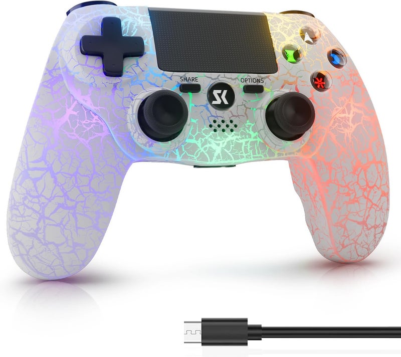 ISHAKO Controller for PS4, Wireless for Playstation 4/PS3/PC/iOS/Android, Wireless Joystick with RGB Lights, Dual Vibration, 6-Axis Gyro, 1000mAh Battery - White Controller - Image 1