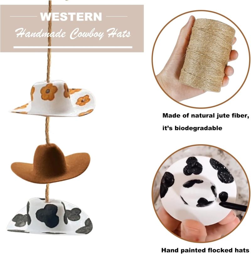 Cowboy Hat: Handmade Felt Western Hat - Sunflower Design Car Hanging Ornament for Rearview Mirror Decor & Country Style Car Accessory - Image 4
