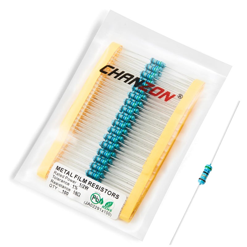 CHANZON 100pcs 1/2W (0.5W)56Ω ohm Metal Film Fixed Resistor 0.01 ±1% Tolerance 56 R MF Through Hole Resistors Current Limiting Rohs Certificated - Image 1