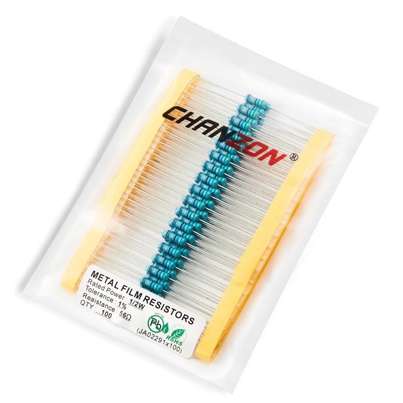 CHANZON 100pcs 1/2W (0.5W)56Ω ohm Metal Film Fixed Resistor 0.01 ±1% Tolerance 56 R MF Through Hole Resistors Current Limiting Rohs Certificated - Image 4