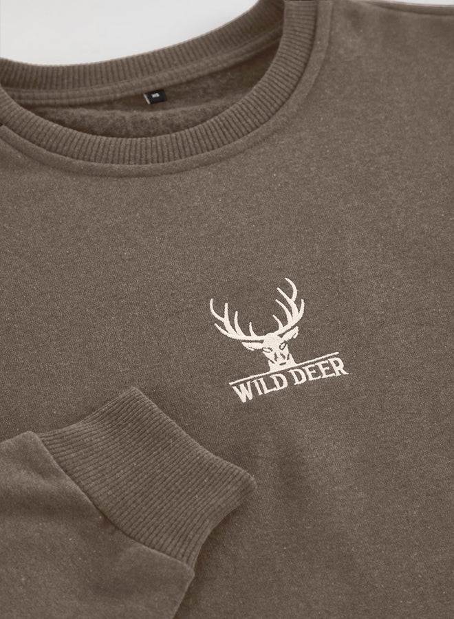 trendyol Dark Brown Oversize/Wide Cut Crew Neck Long Sleeve Animal Embroidered Sweatshirt - Image 5