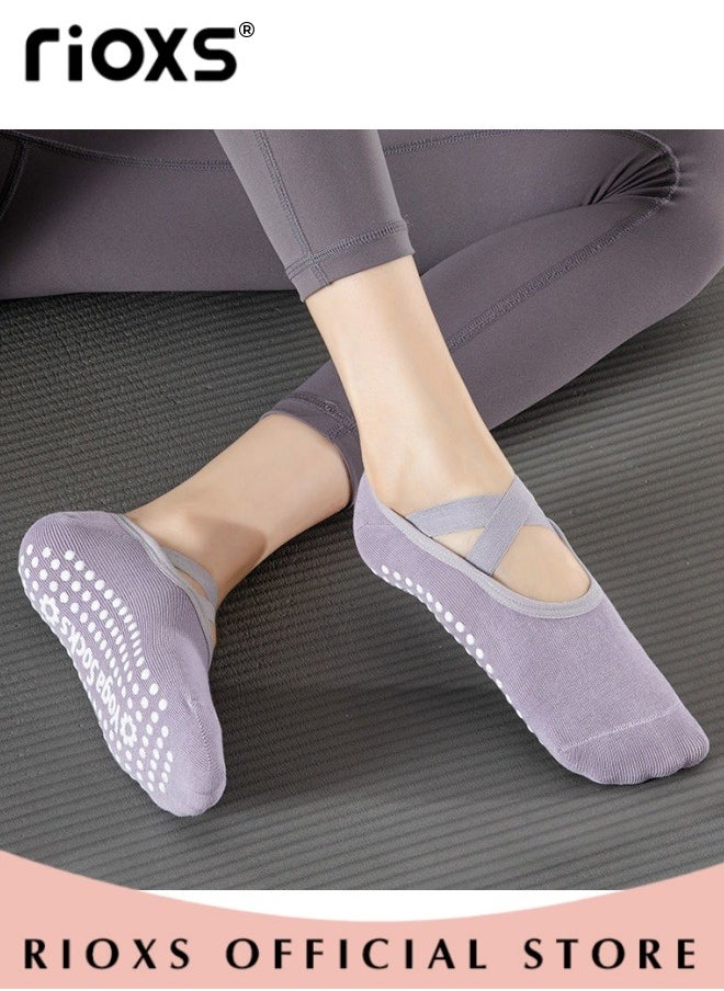 RIOXS 5 Pairs Yoga Socks For Women Non-Slip Grips & Straps Non Slip Socks For Yoga Pilates Ideal For Pilates Ballet Dance Barefoot Workout  - Image 5