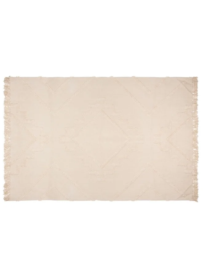 atmosphera Inca Tufted Pattern Fringe Detail Decorative Cotton Rug Ivory 120 x 170 cm 172464A