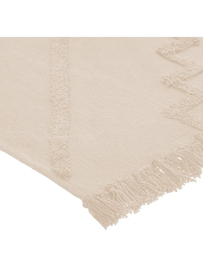 atmosphera Inca Tufted Pattern Fringe Detail Decorative Cotton Rug Ivory 120 x 170 cm 172464A