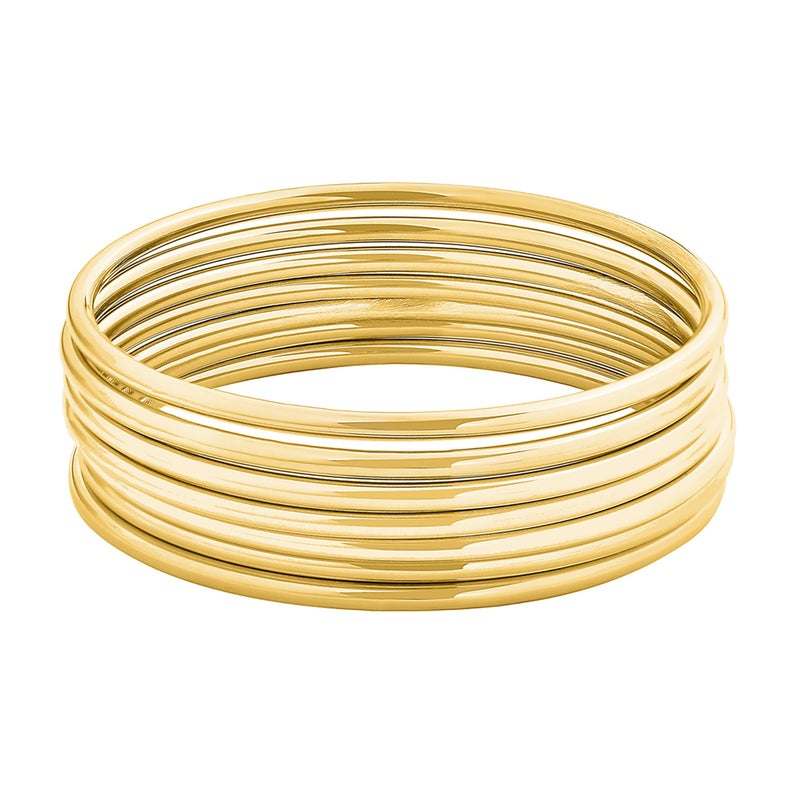 Edforce Stainless Steel Glossy Thin Round Bangle Bracelet Set for Women, Set of 7 (Gold, 8.5) - Image 1