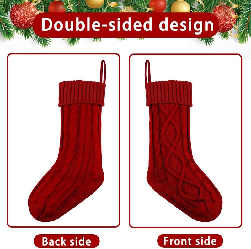 XIMISHOP 4PCS Christmas Stockings with Name Tags, 18inch Large Personalized Cable Knitted Xmas Hanging Stocking Decorations for Holiday Christmas Party Family Decor (Red) - Image 4