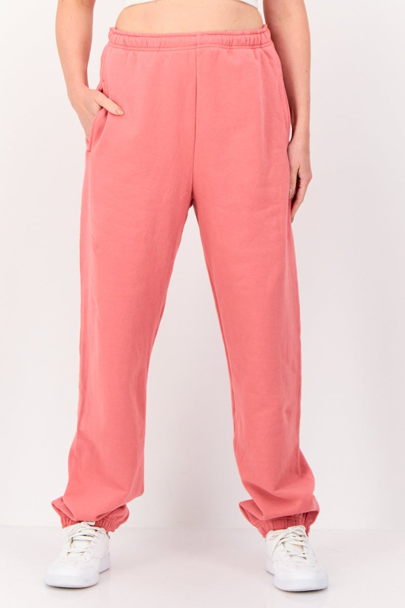 NIA Women Oversized Solid Fleece Sweatpants, Rose Pink - Image 1