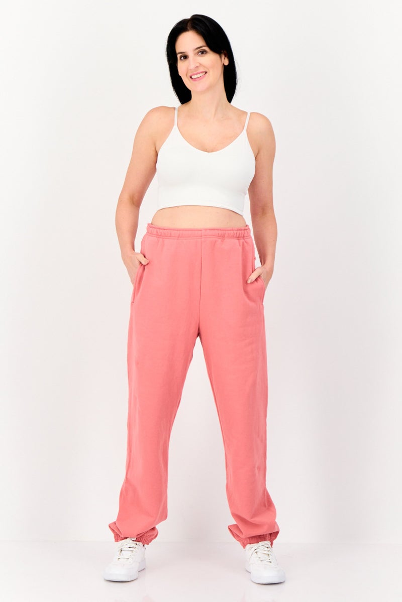 NIA Women Oversized Solid Fleece Sweatpants, Rose Pink - Image 4