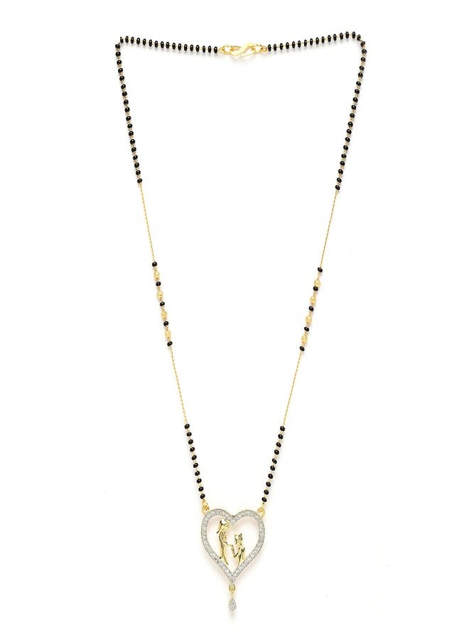 KENNICE Mangalsutra Zinc Alloy Designer Gold-Plated Love Heart Shaped Tanmaniya Nallapusalu Jewellery For Women - Image 3
