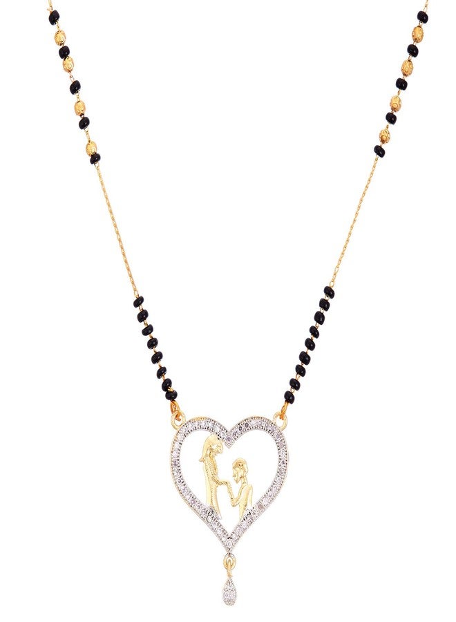 KENNICE Mangalsutra Zinc Alloy Designer Gold-Plated Love Heart Shaped Tanmaniya Nallapusalu Jewellery For Women - Image 1
