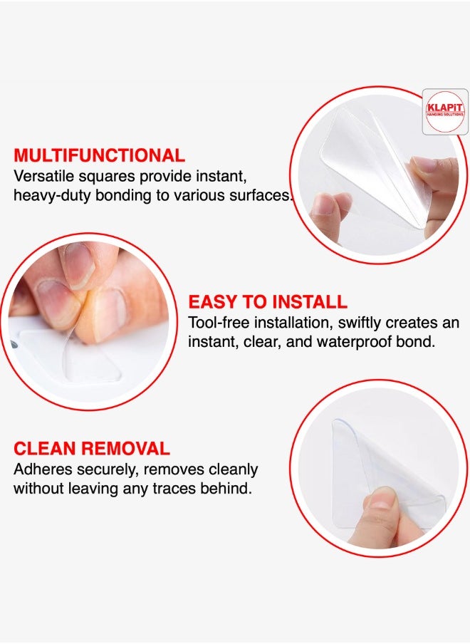KLAPiT - KLAPiT Super Strip EZHold - pre-cut 1"x1" Heavy-Duty Mounting Tape Squares, double sided, Waterproof, transparent Holds up to 15 LB (6.8 kg) instant, clean adhesion and leaves no residue (16pc) - Image 1