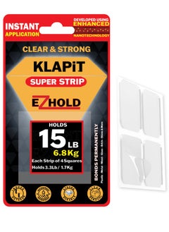 KLAPiT Super Strip EZHold - pre-cut 1"x1" Heavy-Duty Mounting Tape Squares, double sided, Waterproof, transparent Holds up to 15 LB (6.8 kg) instant, clean adhesion and leaves no residue (16pc)