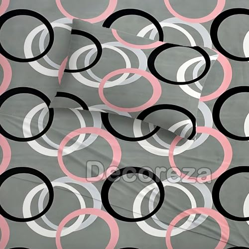 DECOREZA Cotton Feel Glace Cotton Elastic Fitted Printed King Size Double Bed Bedsheet with 2 Pillow Covers and Fits Upto 8 inches Mattress, Size- 72"x78" (Grey Gola) - Image 4