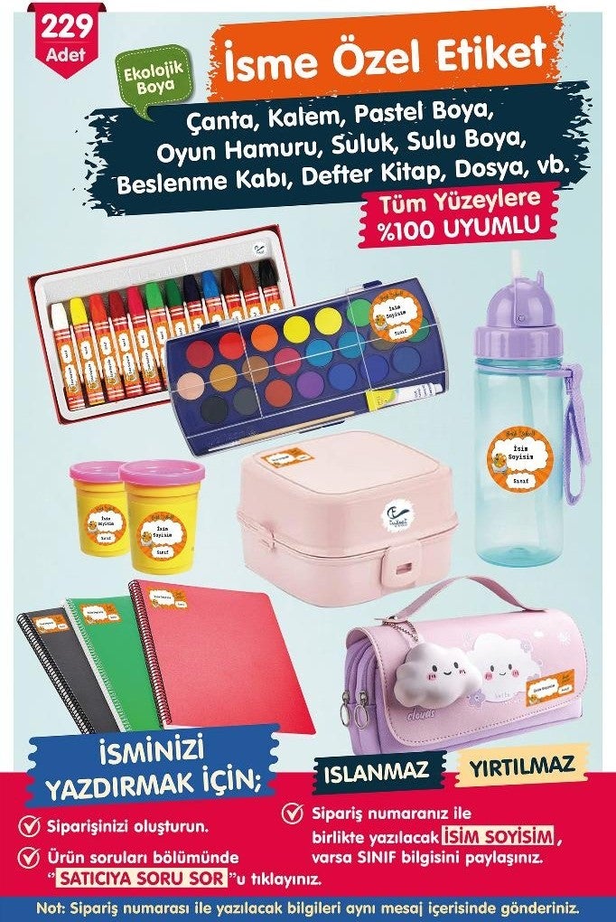 Tuğset Label School Label Tozkoparan Iskender Pen Notebook Label Custom Name Printable Label Set - Name ETIKETI-T558-OE28
