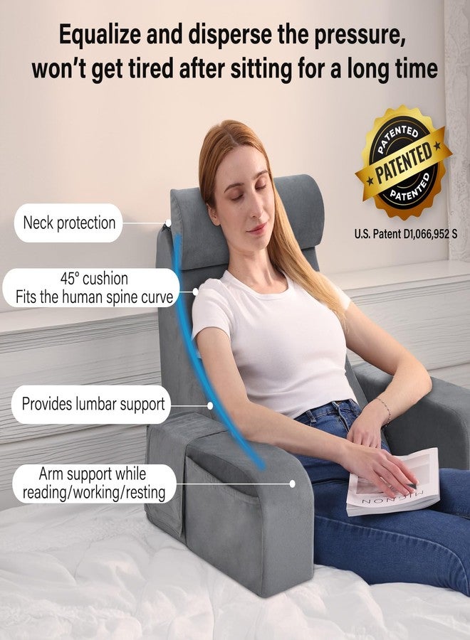 ENITYA Reading Pillow for Sitting in Bed Adult, 19" Back Support Pillow for Bed Sitting up, Backrest Cushion for Reclining,Gaming,Resting,Watching TV in Couch or Floor, Wedge with Arms, Medium(Grey) - Image 3