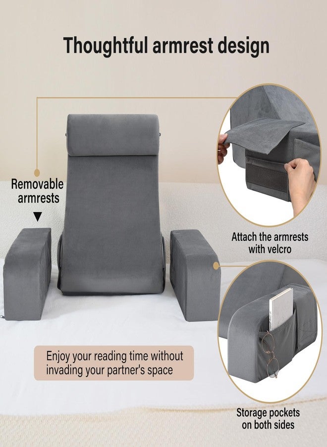 ENITYA Reading Pillow for Sitting in Bed Adult, 19" Back Support Pillow for Bed Sitting up, Backrest Cushion for Reclining,Gaming,Resting,Watching TV in Couch or Floor, Wedge with Arms, Medium(Grey) - Image 5
