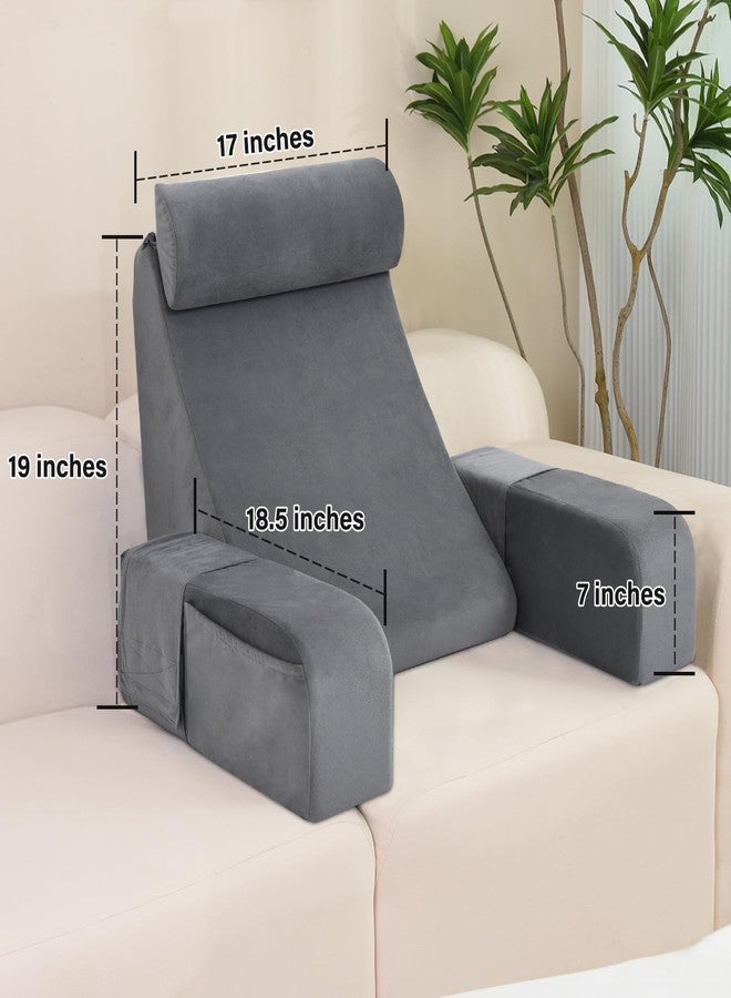 ENITYA Reading Pillow for Sitting in Bed Adult, 19" Back Support Pillow for Bed Sitting up, Backrest Cushion for Reclining,Gaming,Resting,Watching TV in Couch or Floor, Wedge with Arms, Medium(Grey) - Image 2