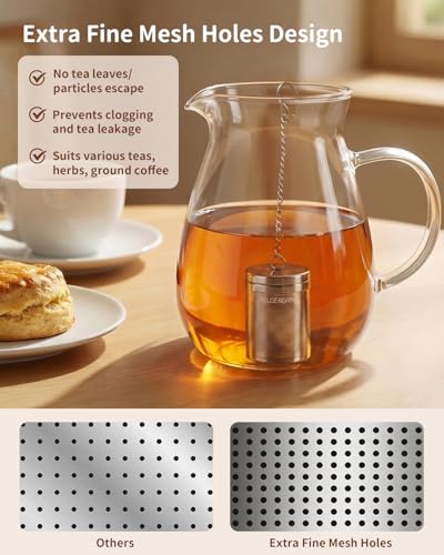 House Again Tea Infusers, Extra Fine Mesh Tea Strainers for Loose Tea, Updated Slim Threaded Lid & 304 Stainless Steel, Loose Leaf Tea Steeper for Brew Tea Spices & Seasonings - Image 4