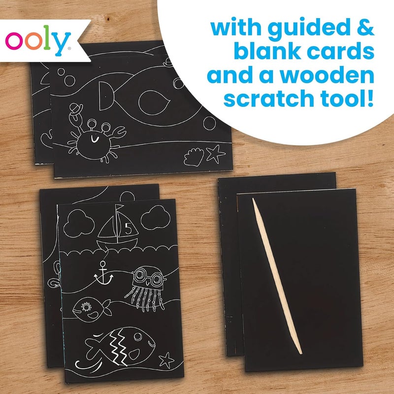 Ooly Mini Scratch & Scribble Art Kit - 6 Card Rainbow Scratch Art Set Gifts for Kids, Travel-Friendly Craft Kit, Scratching Tool Included - Friendly Fish - Image 3
