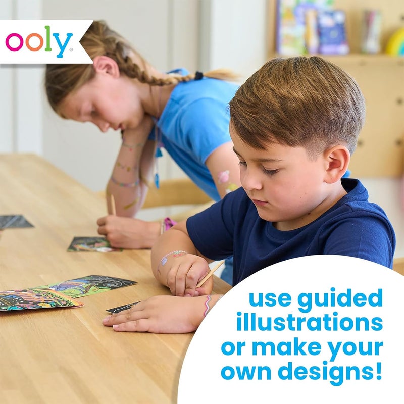 Ooly Mini Scratch & Scribble Art Kit - 6 Card Rainbow Scratch Art Set Gifts for Kids, Travel-Friendly Craft Kit, Scratching Tool Included - Friendly Fish - Image 4