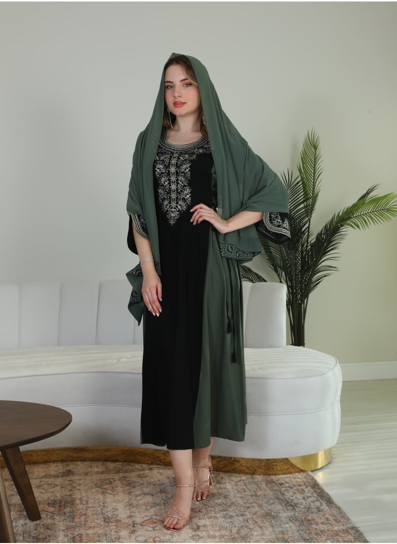 Bint Al Bilad Bint Al Bilad Women's Summer Long Luxury Jalabiya | Full-Length Kaftan Dress for Ramadan, Eid Ul Fitr, Wedding, Special Occasions | Embroidered Saudi Abaya | Modest Islamic Clothing  - Image 1