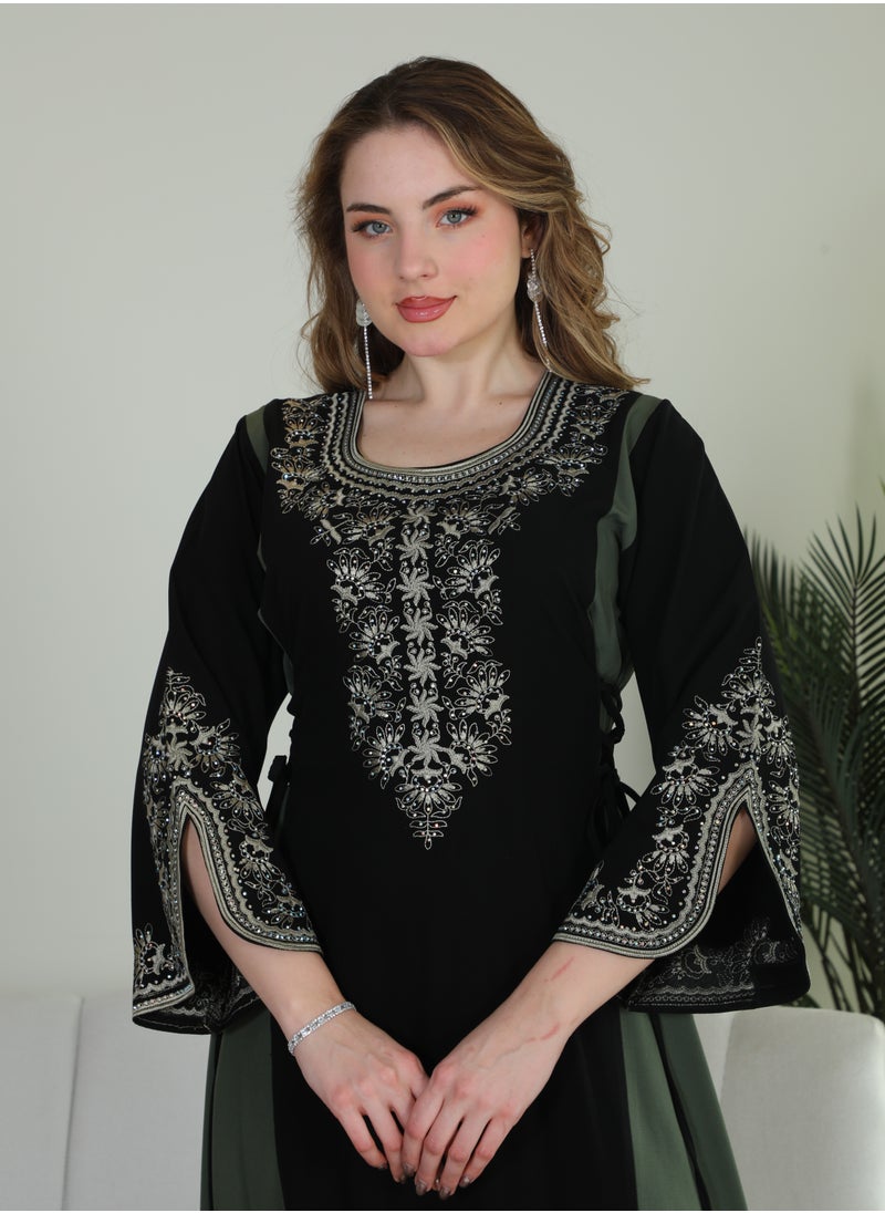 Bint Al Bilad Bint Al Bilad Women's Summer Long Luxury Jalabiya | Full-Length Kaftan Dress for Ramadan, Eid Ul Fitr, Wedding, Special Occasions | Embroidered Saudi Abaya | Modest Islamic Clothing  - Image 2