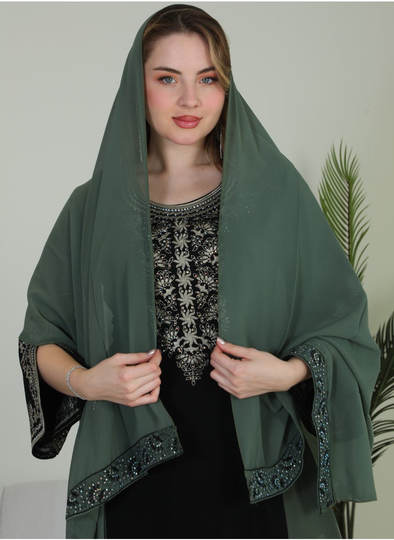 Bint Al Bilad Bint Al Bilad Women's Summer Long Luxury Jalabiya | Full-Length Kaftan Dress for Ramadan, Eid Ul Fitr, Wedding, Special Occasions | Embroidered Saudi Abaya | Modest Islamic Clothing  - Image 4