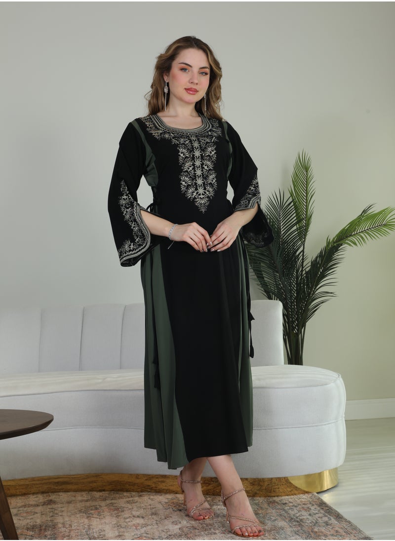 Bint Al Bilad Bint Al Bilad Women's Summer Long Luxury Jalabiya | Full-Length Kaftan Dress for Ramadan, Eid Ul Fitr, Wedding, Special Occasions | Embroidered Saudi Abaya | Modest Islamic Clothing  - Image 5