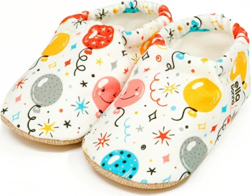 Ella Bonna Patterned Baby Booties, Non-Slip Sole, Home Nursery Shoes Slippers, Balloons  - Image 1