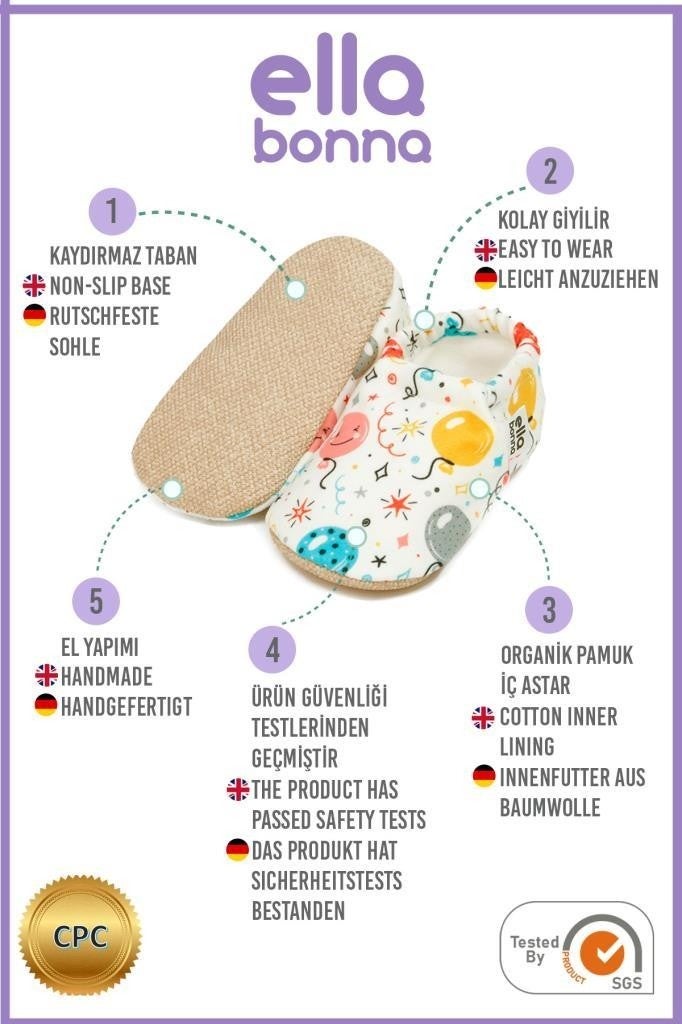 Ella Bonna Patterned Baby Booties, Non-Slip Sole, Home Nursery Shoes Slippers, Balloons  - Image 4