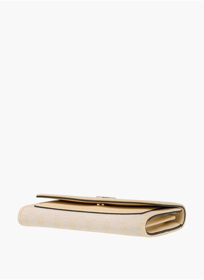 Women Monogram Textured Wallet with Button Closure