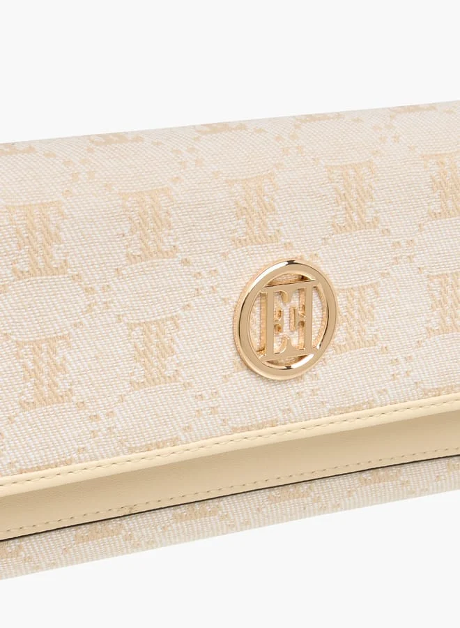 ELLE Women Monogram Textured Wallet with Button Closure